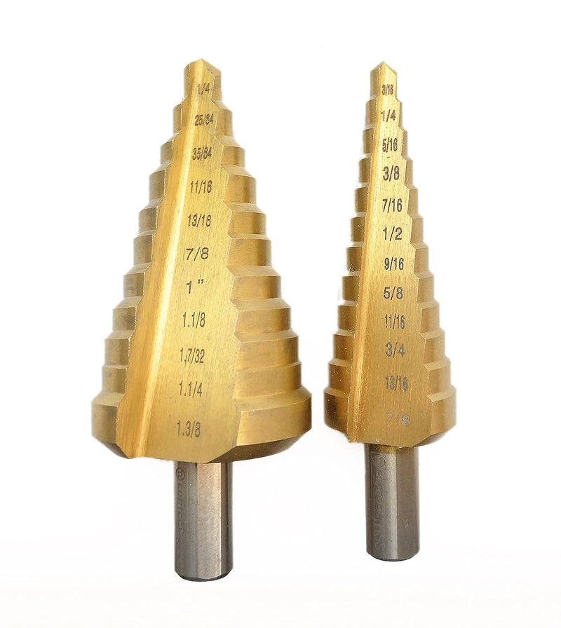 Cortool Step Drill Bit for Metal, Titanium High Speed Steel Step Drill Bit Set, Unibit Step Drill, Heavy Duty Step Bit, HSS Drill Bit Set Total 23 Sizes 1/4"-1-3/8", 3/16"-7/8" - Image 1